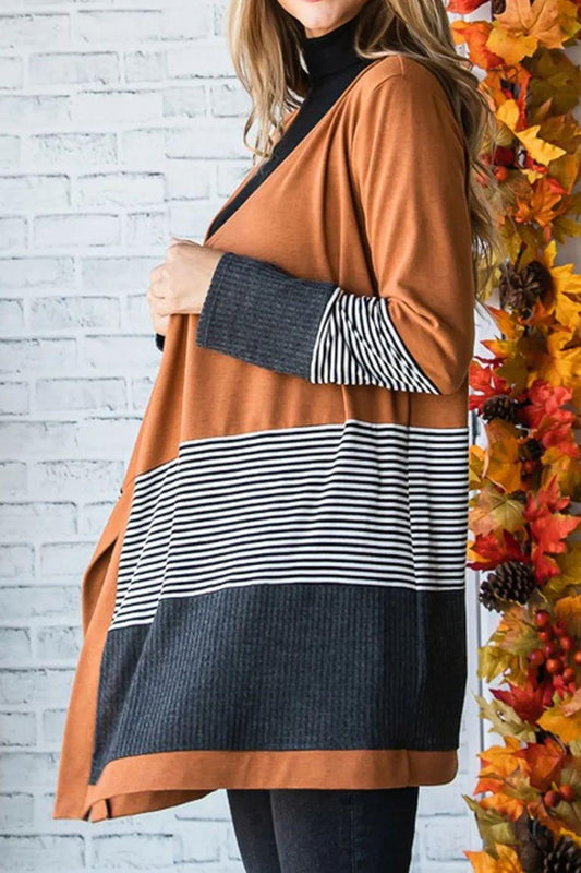 Striped Open Front Long Sleeve Cover Up Carauana Store