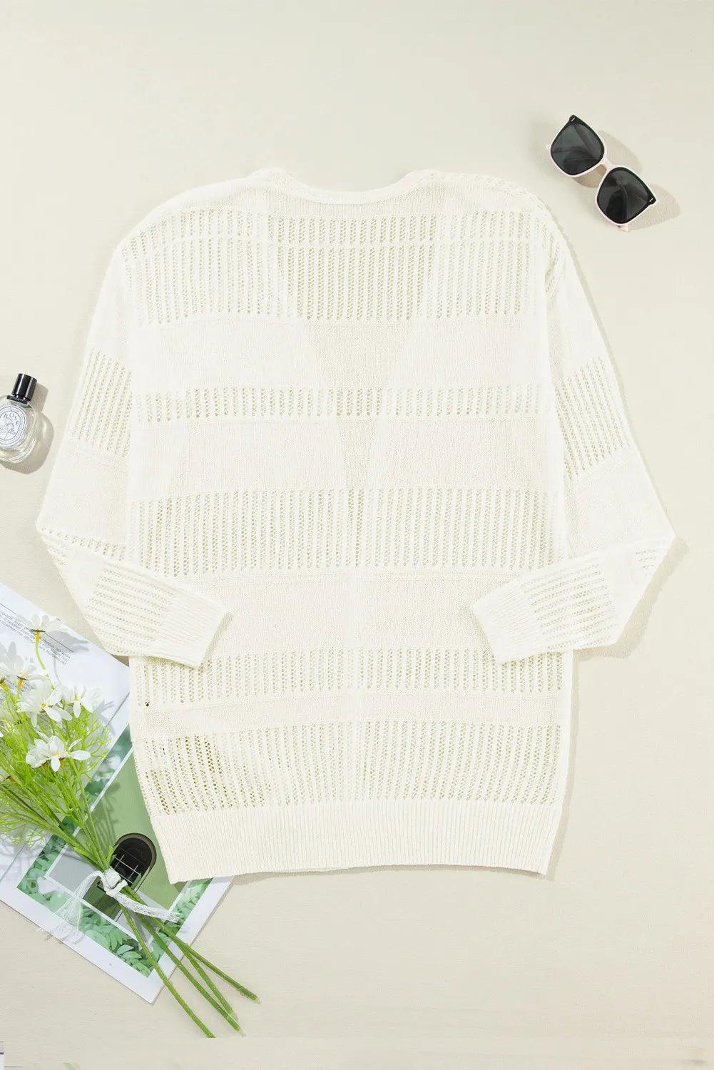 Openwork Open Front Long Sleeve Cardigan Carauana Store