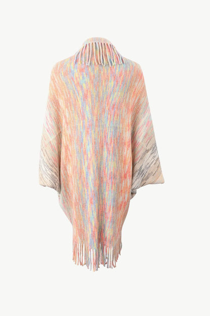 Multicolored Fringe Trim Poncho Carauana Store