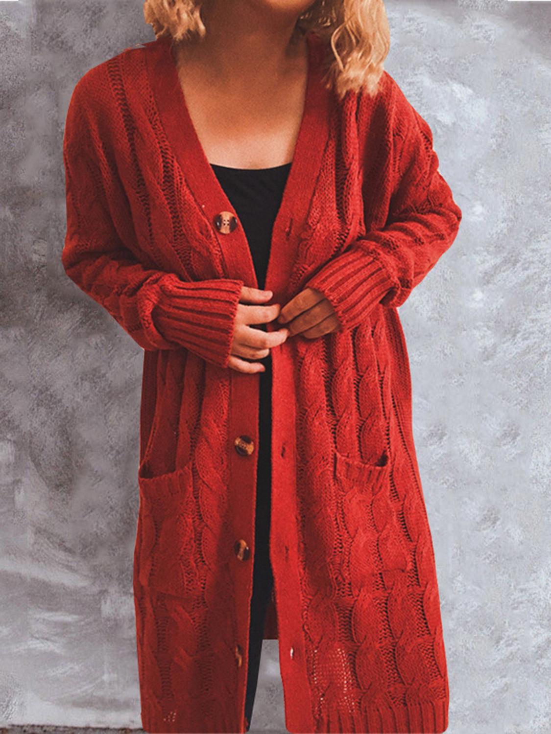 Button Up Cable-Knit Cardigan with Pockets Carauana Store
