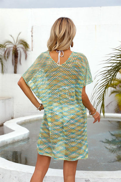 Openwork Contrast Short Sleeve Cover-Up Carauana Store