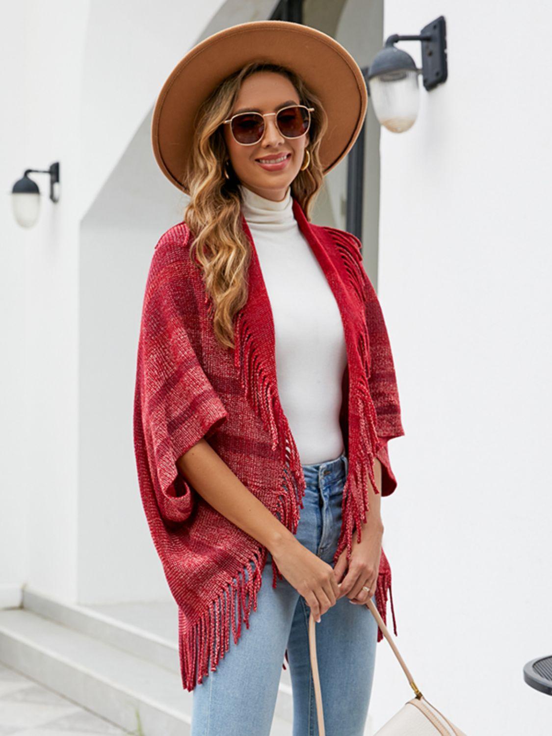 Fringe Detail Open Front Poncho Carauana Store