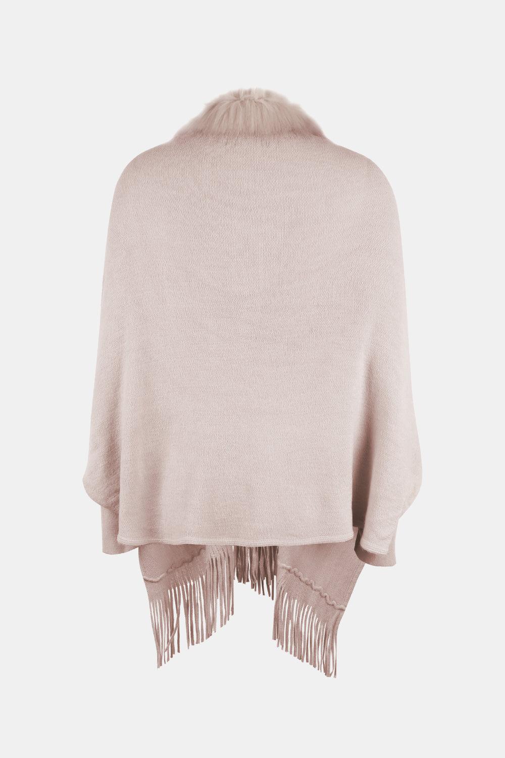 Fringe Open Front Long Sleeve Poncho Carauana Store
