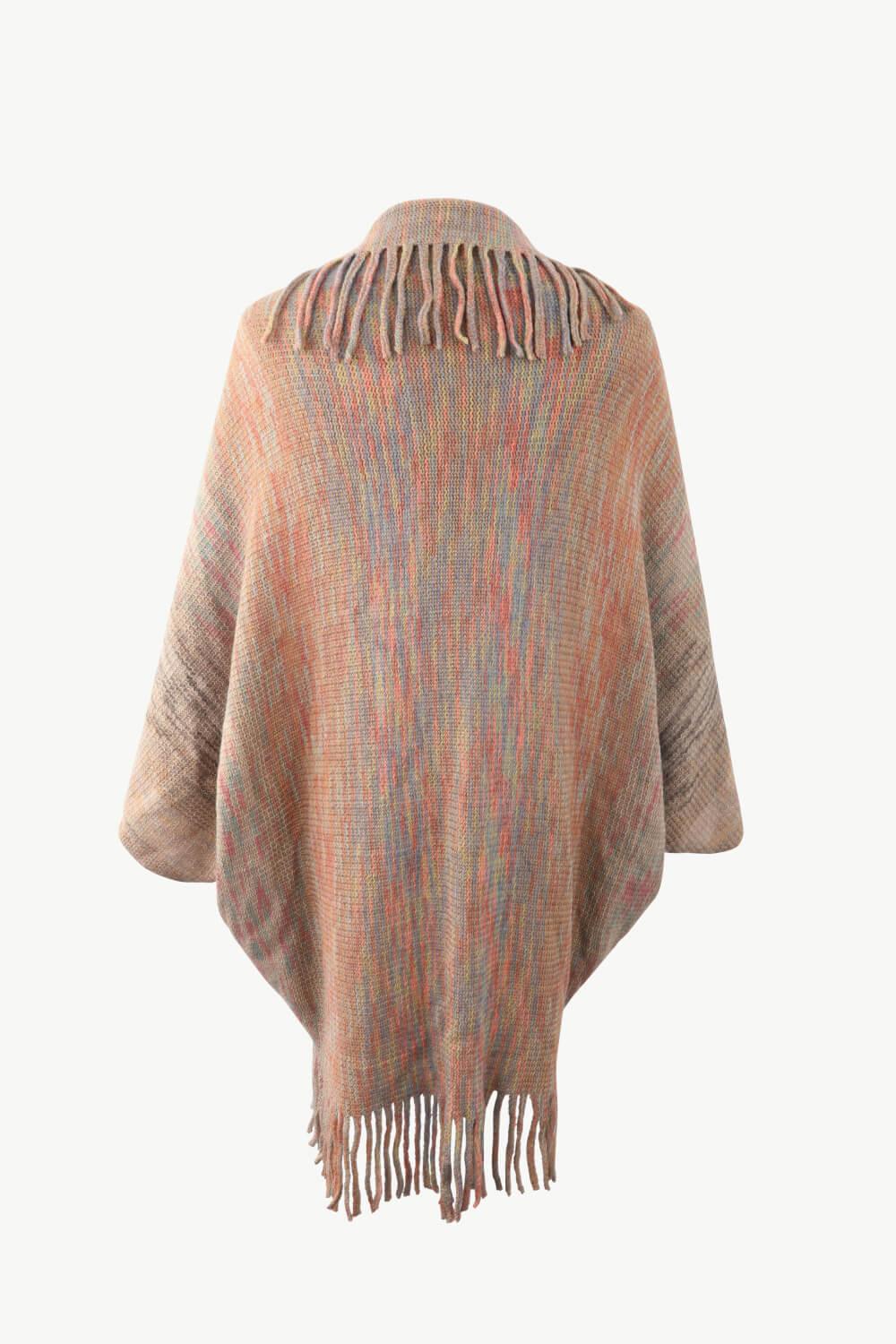 Multicolored Fringe Trim Poncho Carauana Store
