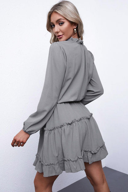 Frill Tie Neck Balloon Sleeve Dress Carauana Store
