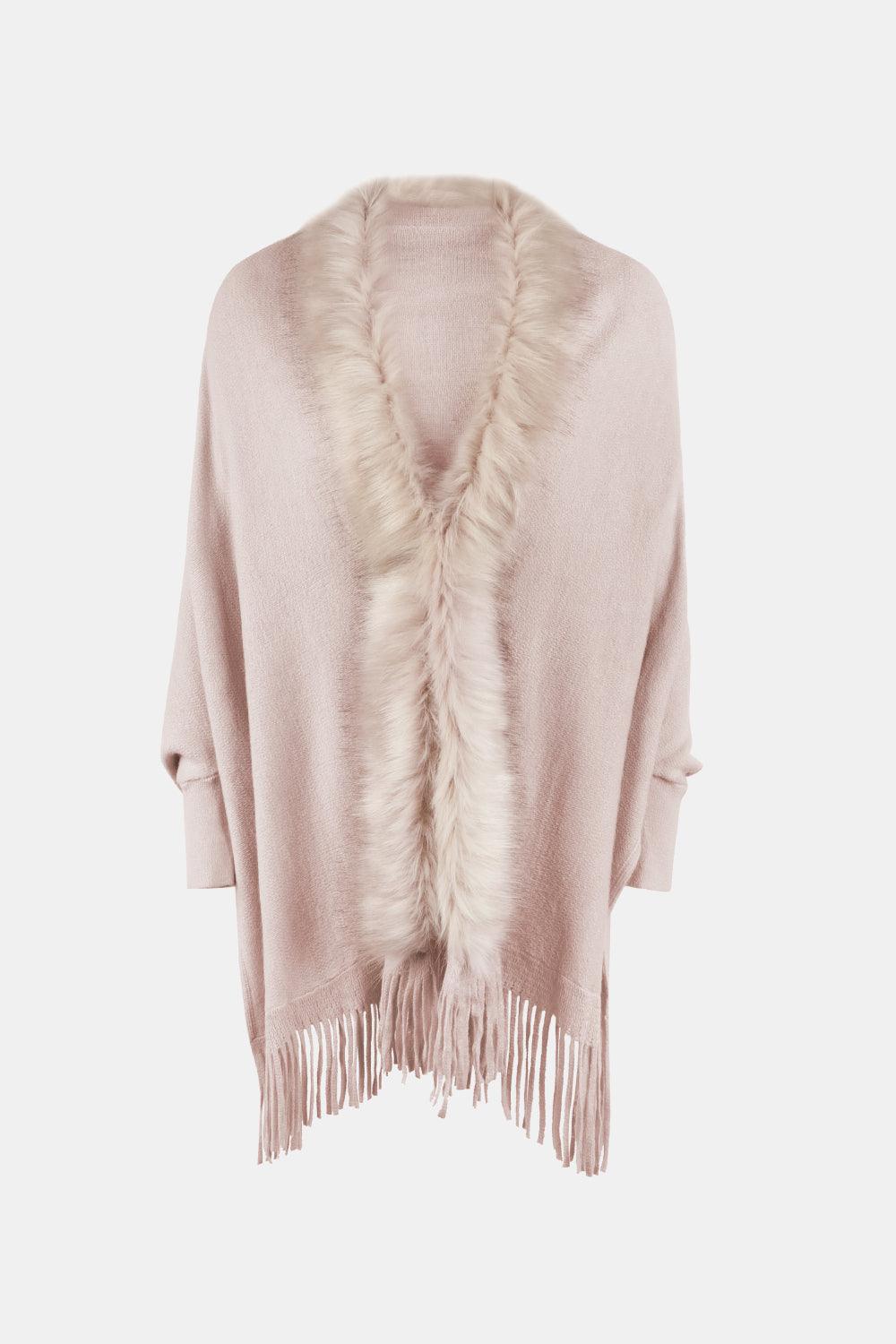 Fringe Open Front Long Sleeve Poncho Carauana Store
