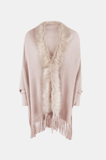 Fringe Open Front Long Sleeve Poncho Carauana Store
