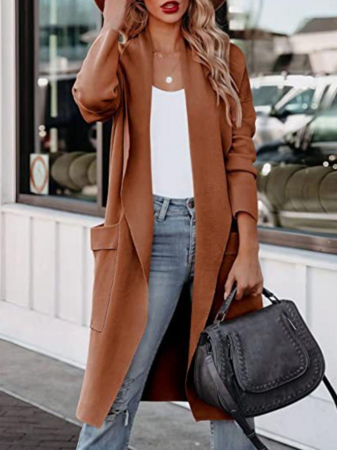 Open Front Dropped Shoulder Outerwear Carauana Store