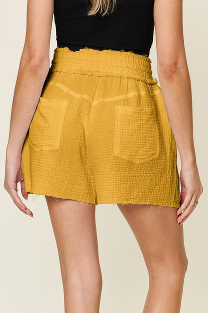 Double Take Full Size Texture Raw Trim Drawstring Shorts Carauana Store