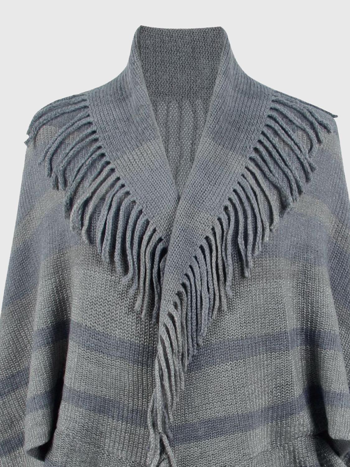Fringe Detail Open Front Poncho Carauana Store