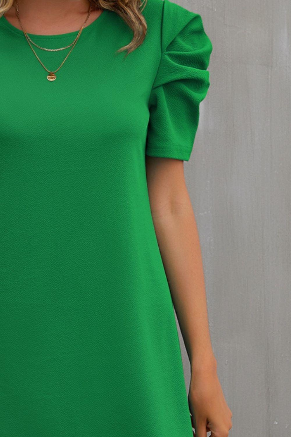 Round Neck Puff Sleeve Mini Dress Carauana Store