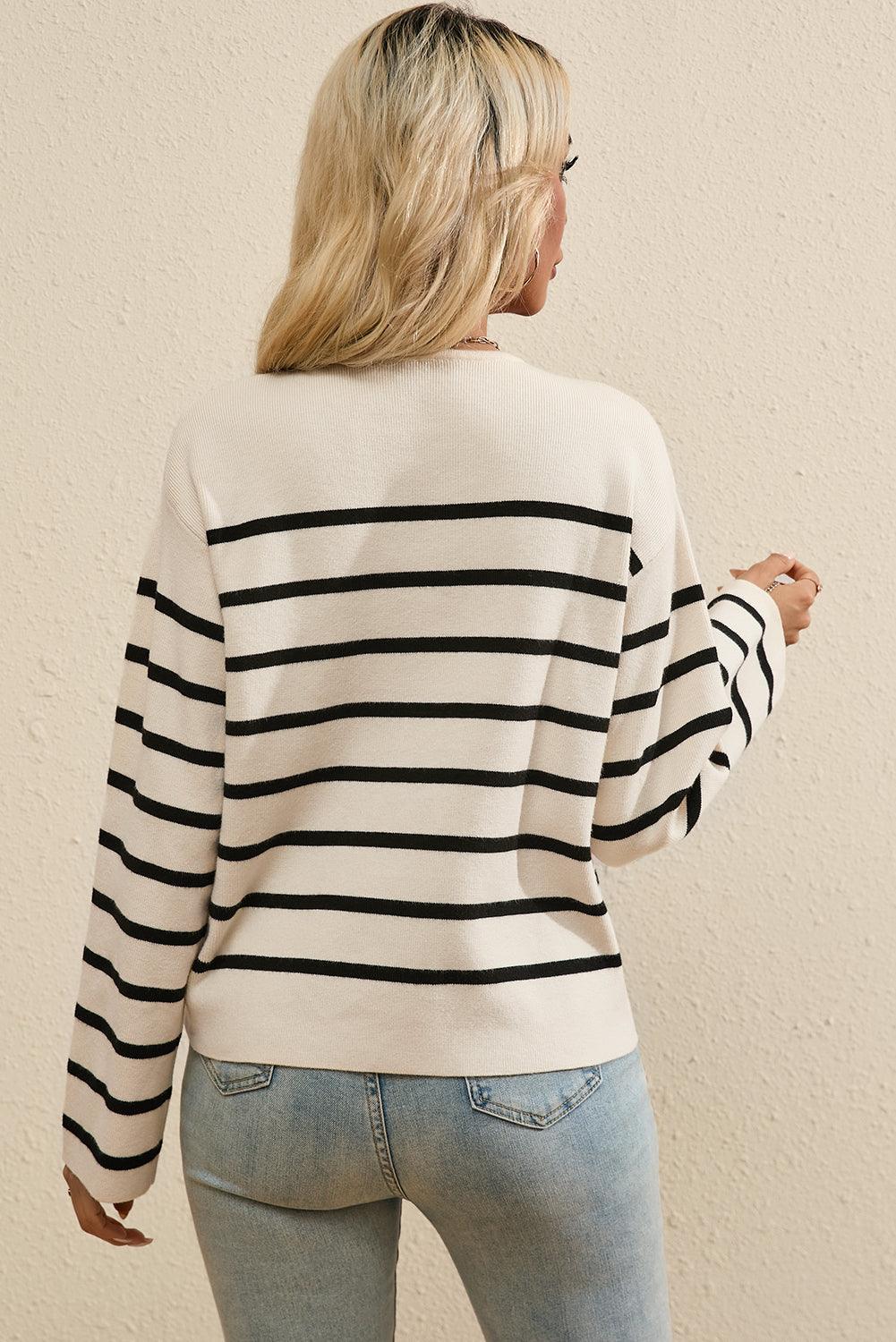 Striped Button Up Round Neck Cardigan Carauana Store