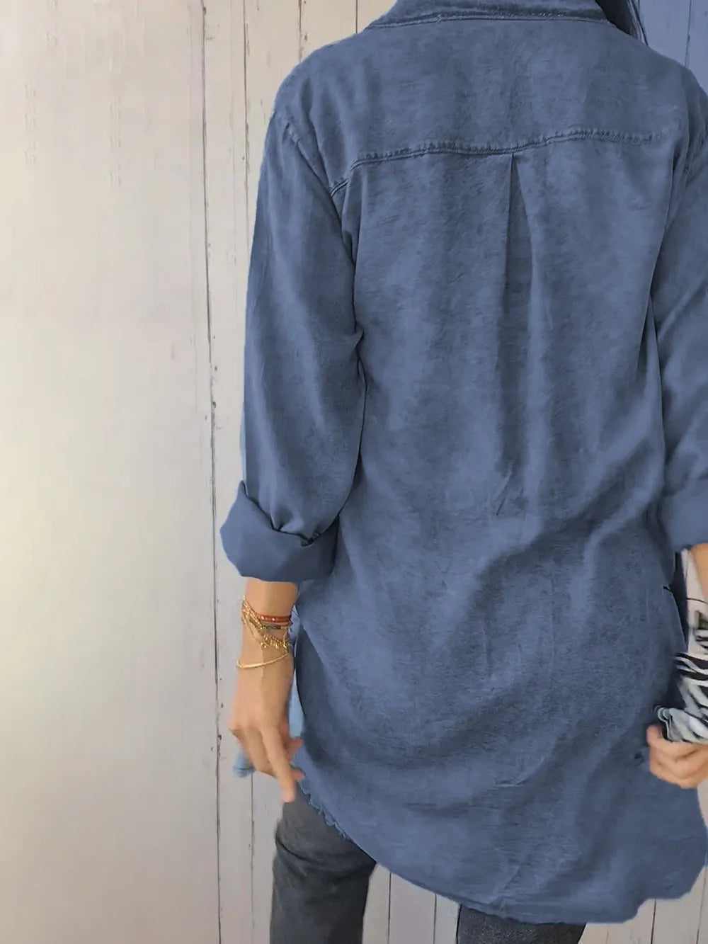 Full Size Raw Hem Button Up Long Sleeve Denim Top Plus Size Carauana Store