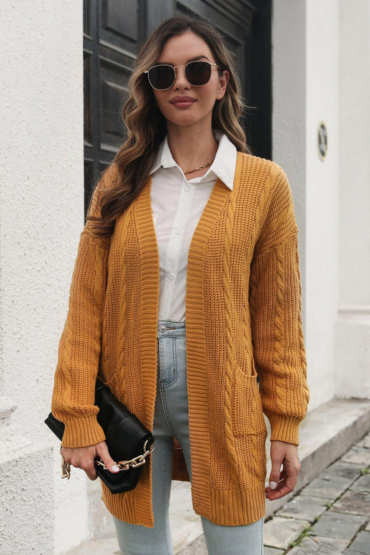 Open Front Longline Cardigan with Pockets Carauana Store