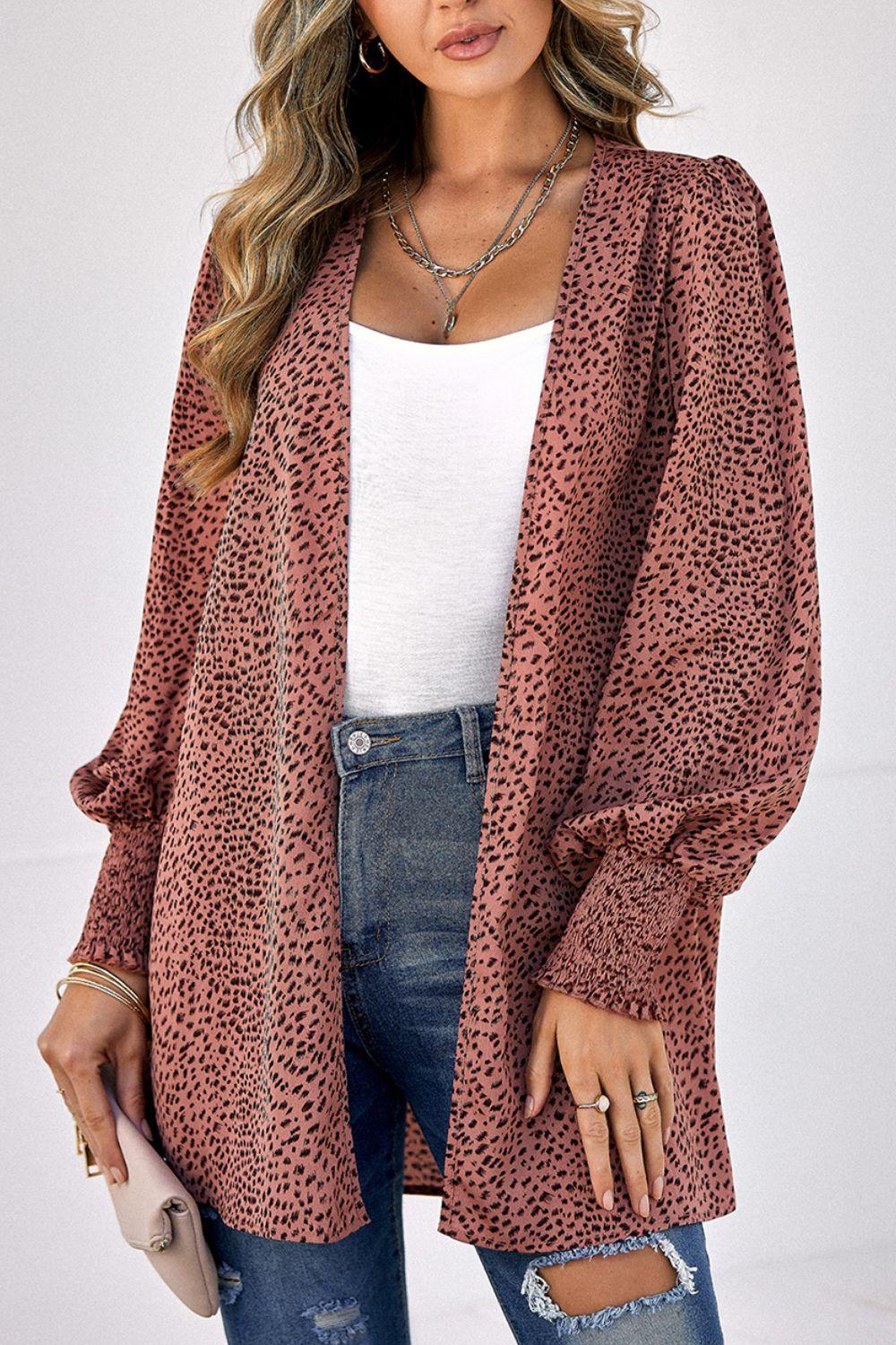 Leopard Print Balloon Sleeve Cardigan Carauana Store