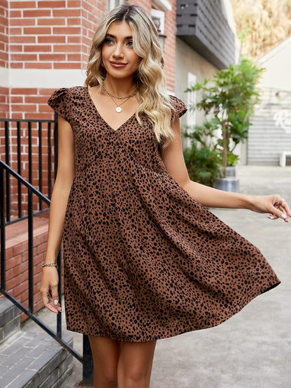 Animal Print V-Neck Cap Sleeve Mini Dress Carauana Store