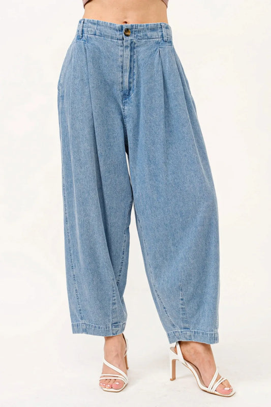 And The Why Elastic Back Pleated Baggy Jeans Carauana Store