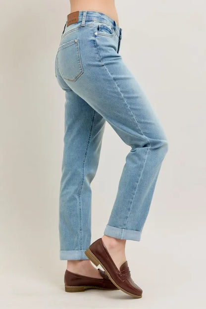 Judy Blue Full Size V-Front Cuff Boyfriend Jeans Plus Size Carauana Store