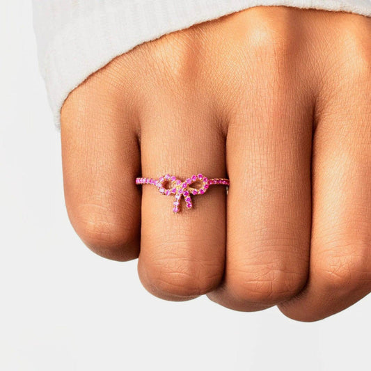 925 Sterling Silver Inlaid Zircon Bow Ring Carauana Store
