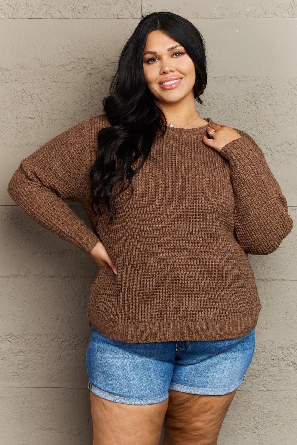 Zenana Breezy Days Plus Size High Low Waffle Knit Sweater Carauana Store