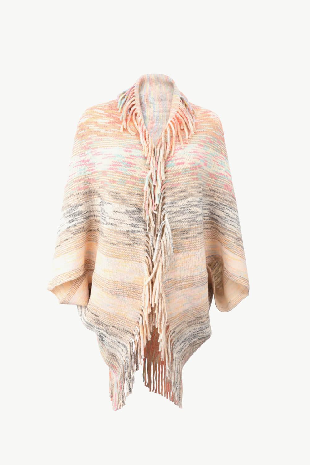 Multicolored Fringe Trim Poncho Carauana Store