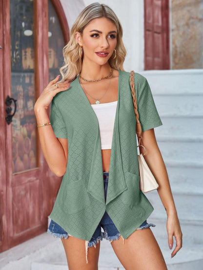 Eyelet Open Front Short Sleeve Cover Up Carauana Store