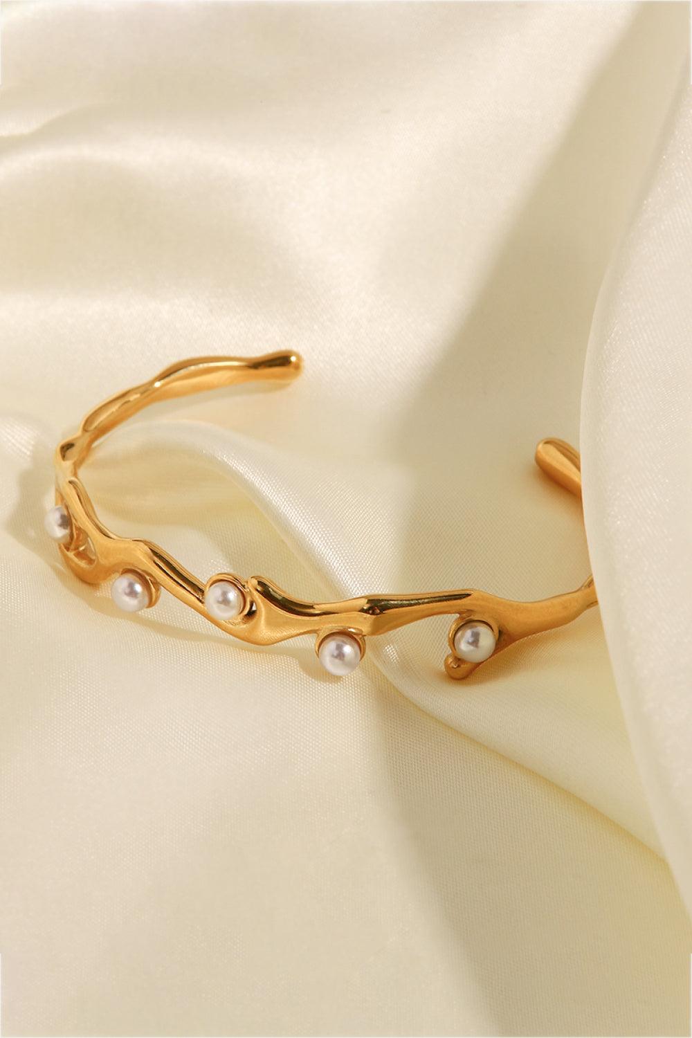 Inlaid Synthetic Pearl Open Bracelet Carauana Store