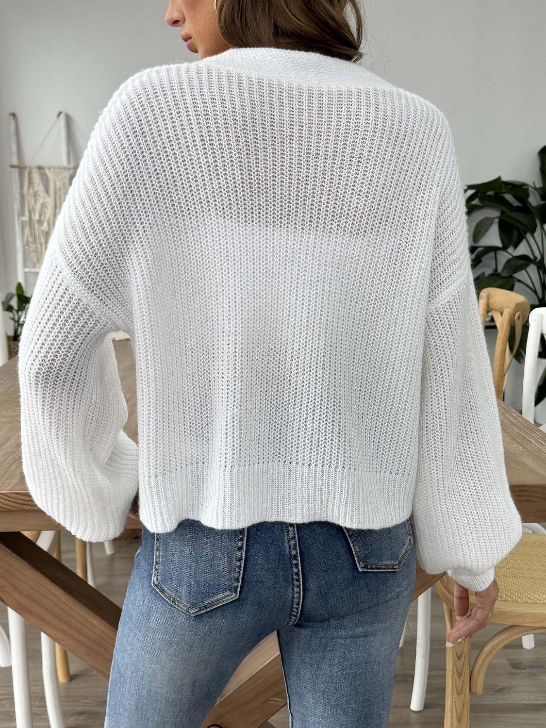 Heart Button Down V-Neck Long Sleeve Cardigan Carauana Store