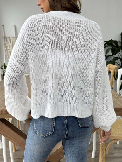 Heart Button Down V-Neck Long Sleeve Cardigan Carauana Store
