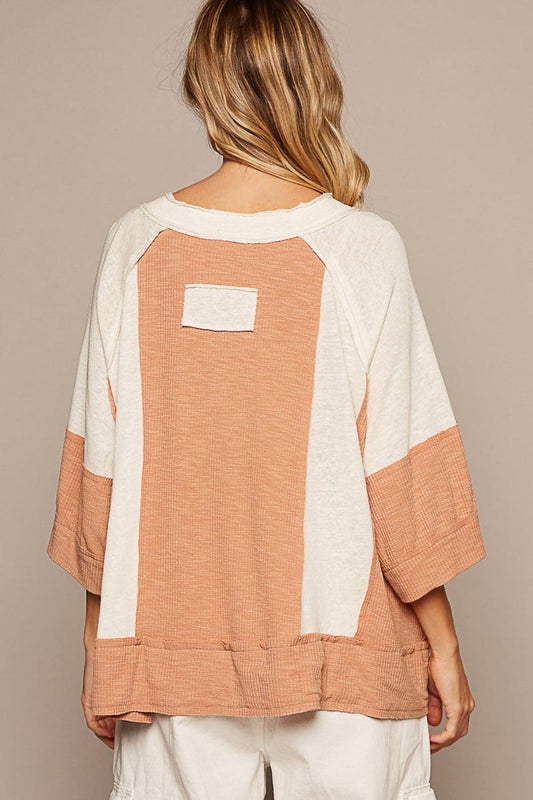 POL Notched Frayed Edge Contrast Top Carauana Store