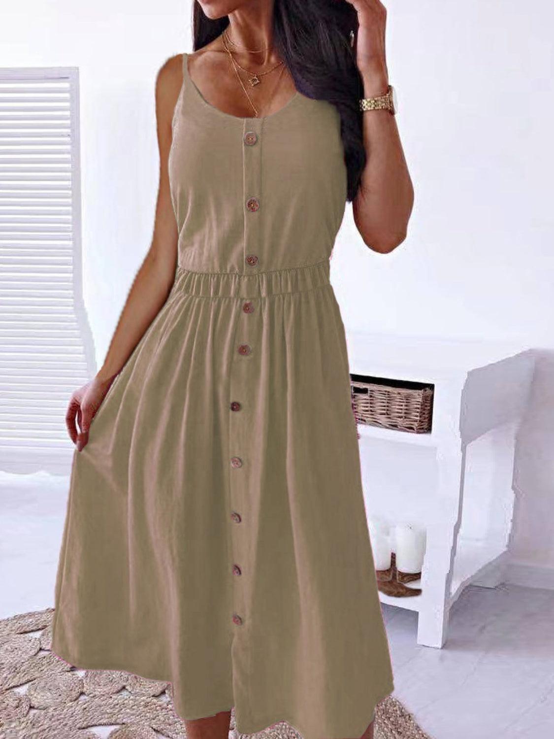 Decorative Button Spaghetti Strap Dress Carauana Store