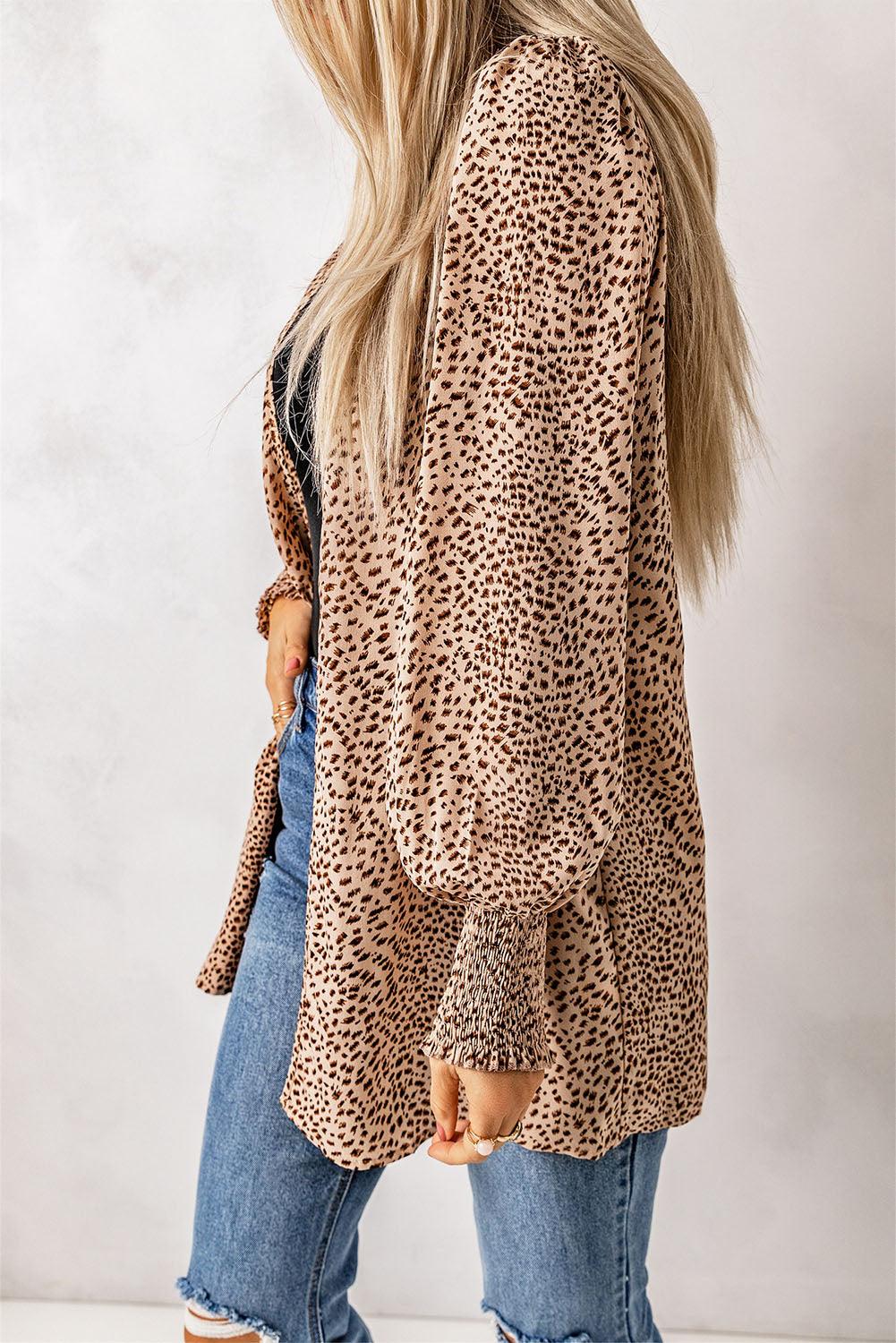 Leopard Print Balloon Sleeve Cardigan Carauana Store
