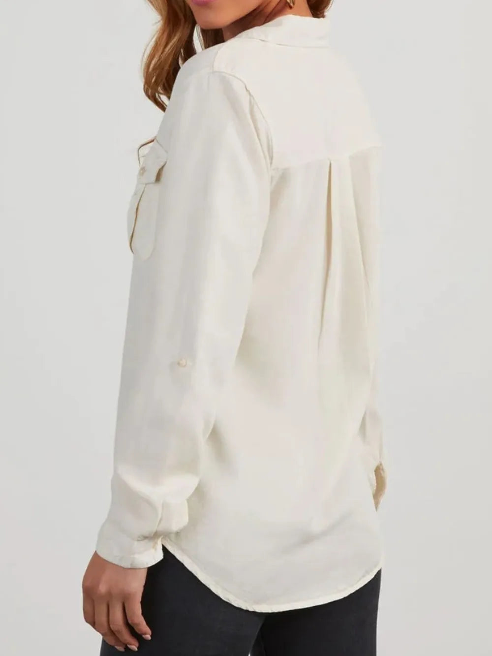 Collared Neck Roll-Tab Sleeve Denim Top Carauana Store