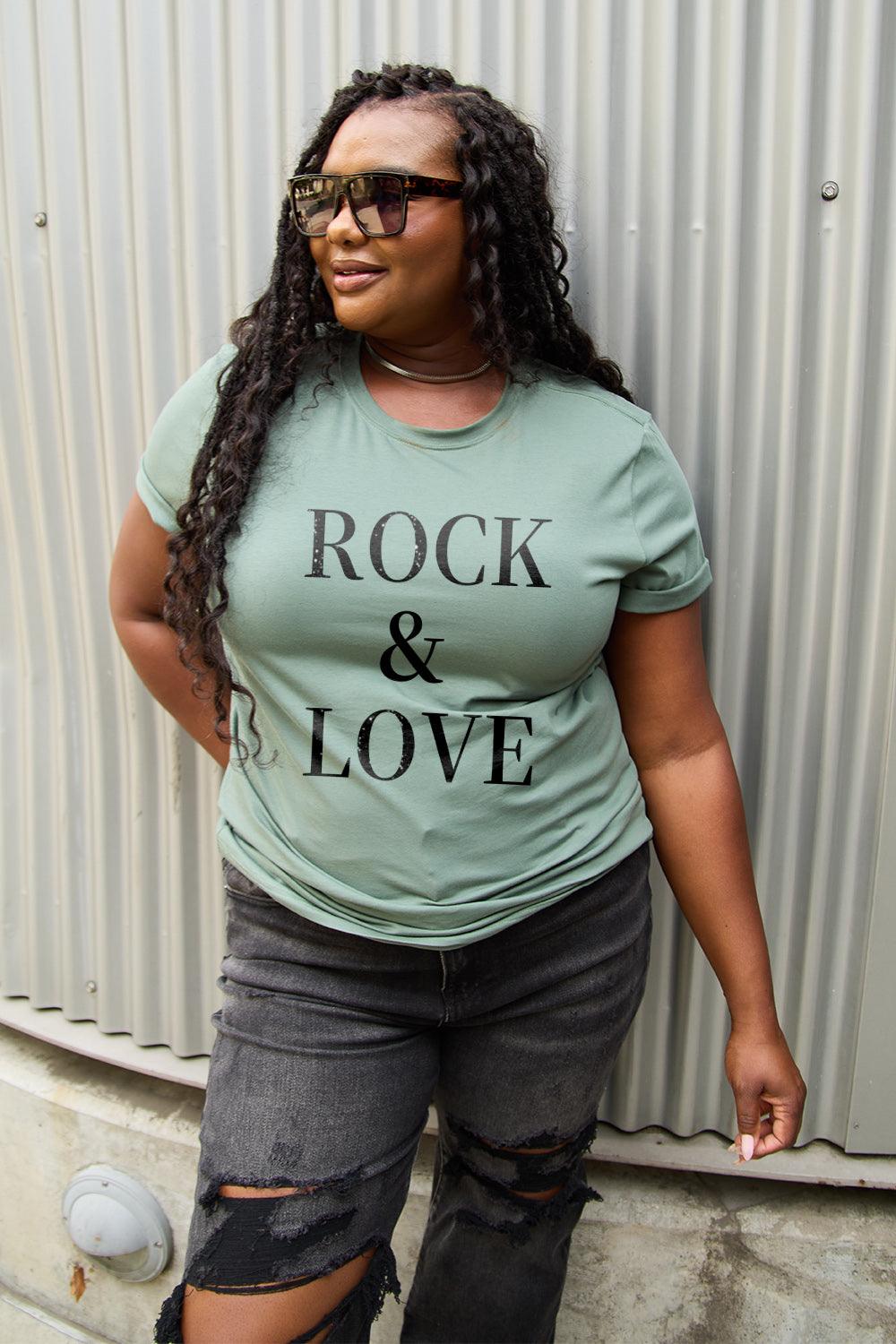 Simply Love Full Size ROCK ＆ LOVE Short Sleeve T-Shirt Carauana Store