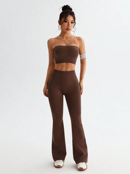 Tube Top and High Waist Flare Pants Active Set Carauana Store
