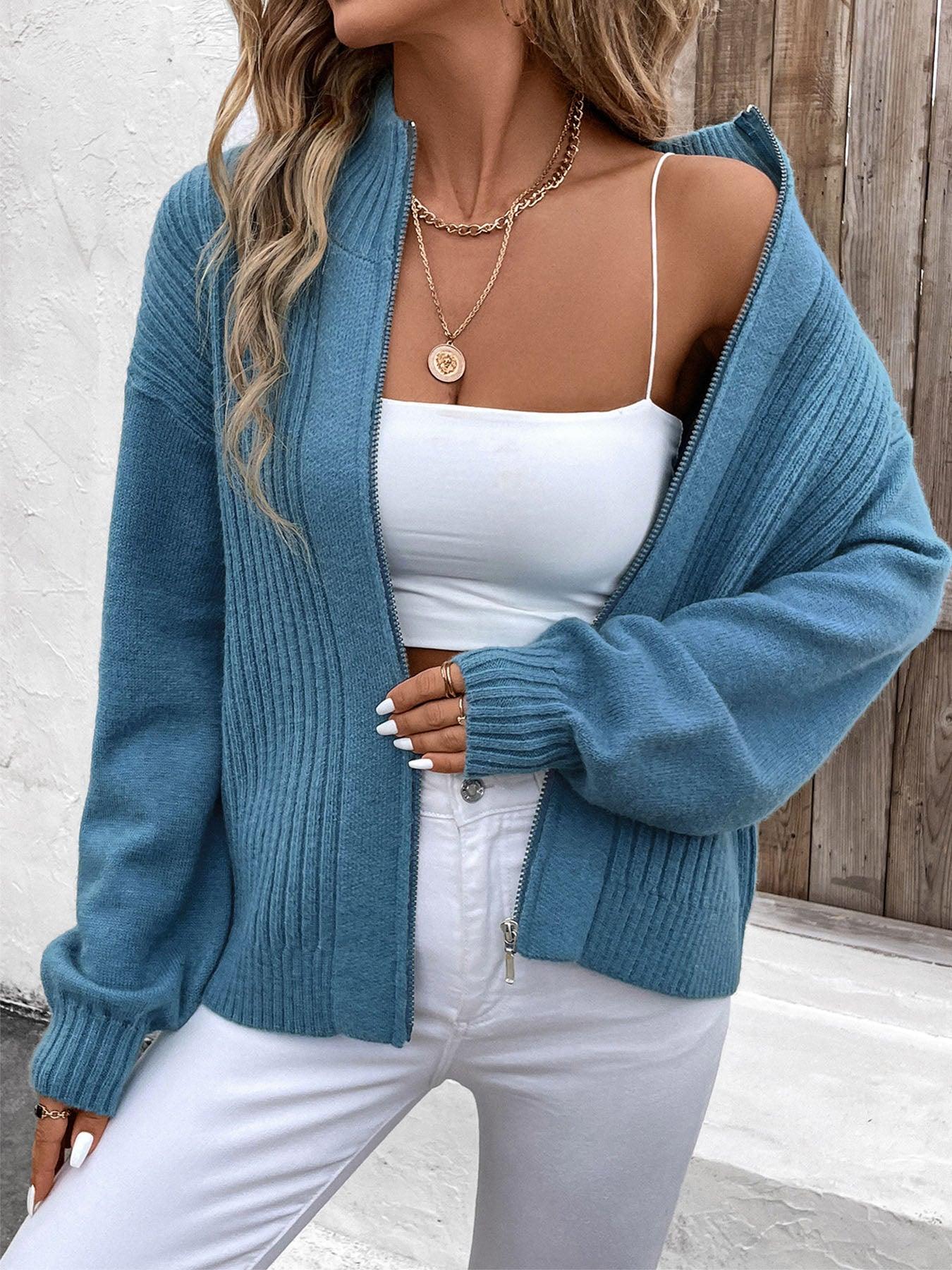 Perfee Zip Up Long Sleeve Cardigan Carauana Store