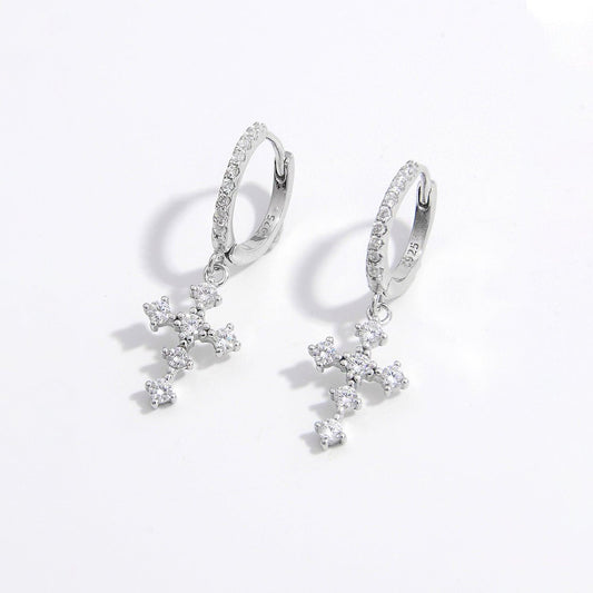 925 Sterling Silver Inlaid Zircon Cross Dangle Earrings Carauana Store