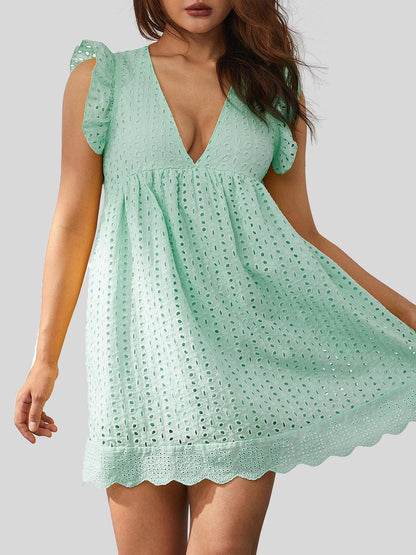 Ruffled Eyelet Cap Sleeve Mini Dress Carauana Store
