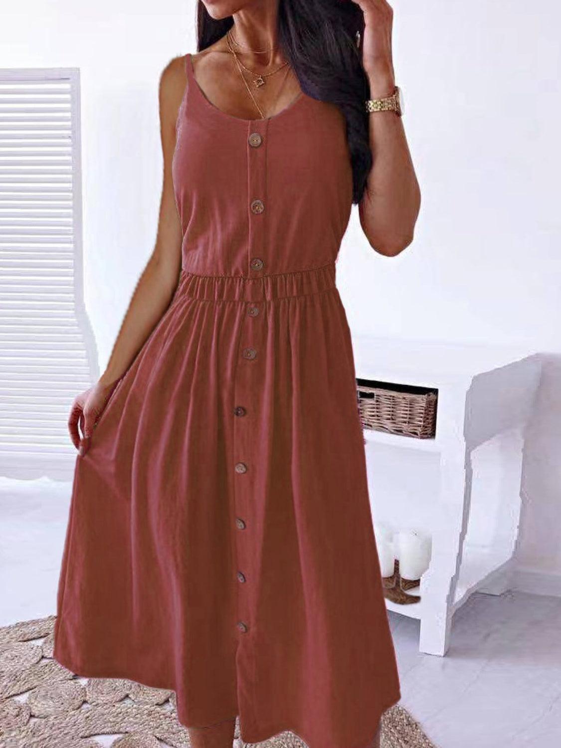 Decorative Button Spaghetti Strap Dress Carauana Store