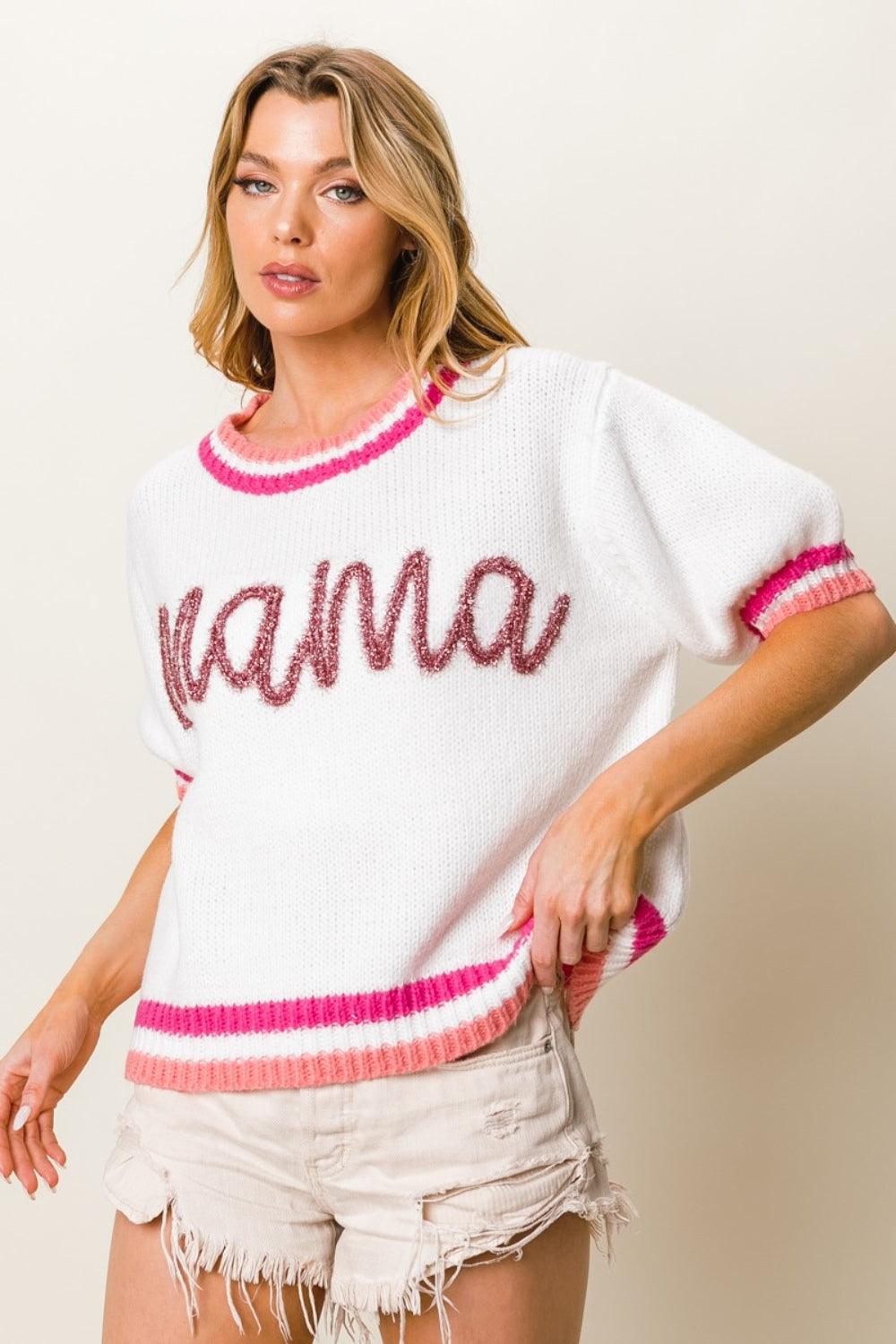 BiBi MAMA Contrast Trim Short Sleeve Sweater Carauana Store