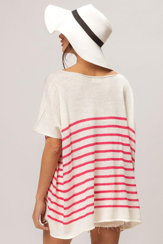 BiBi V Neck Striped Short Sleeve Top Carauana Store