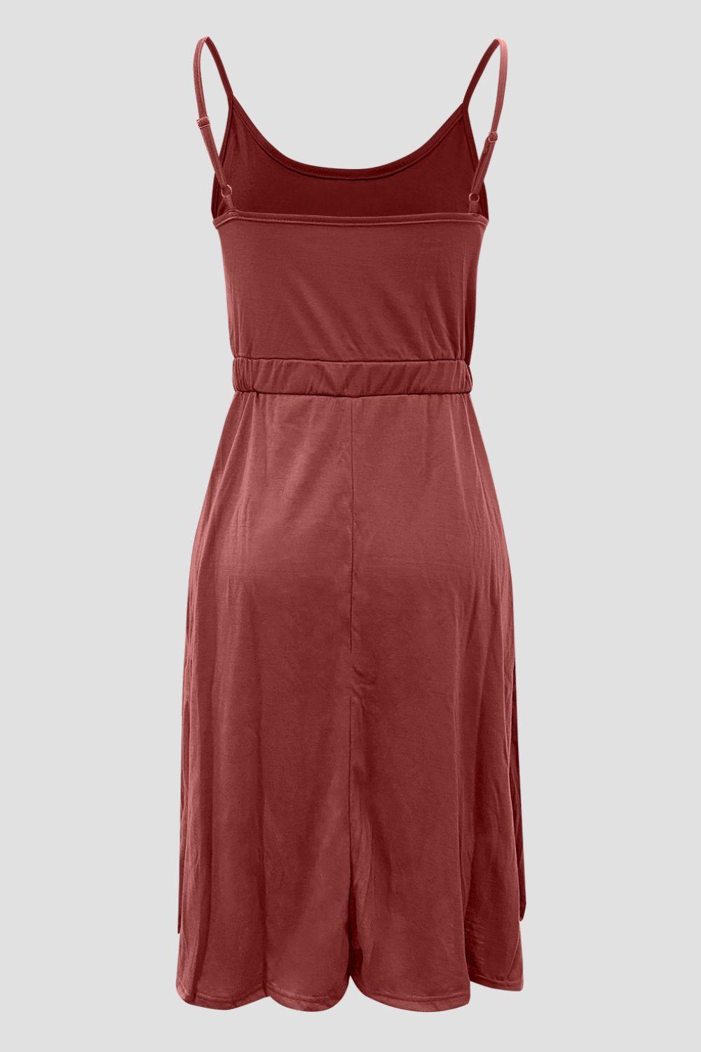 Decorative Button Spaghetti Strap Dress Carauana Store