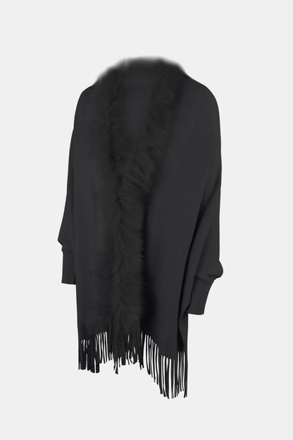 Fringe Open Front Long Sleeve Poncho Carauana Store