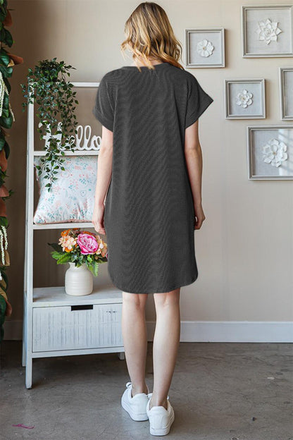 Heimish Full Size Ribbed Round Neck Short Sleeve Tee Dress Carauana Store