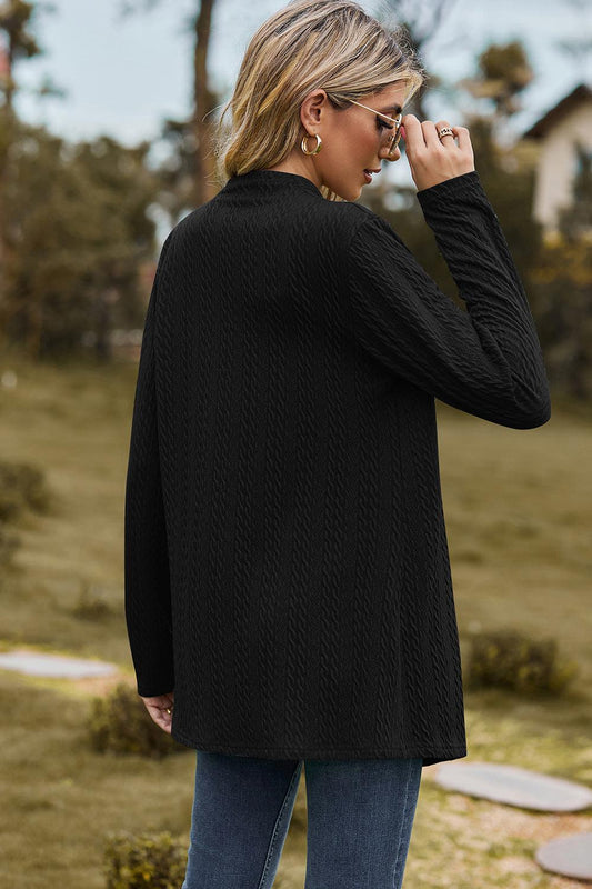 Textured Open Front Long Sleeve Cardigan Carauana Store