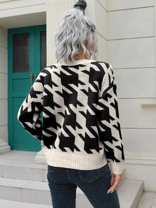 Houndstooth Button Down Cardigan Carauana Store