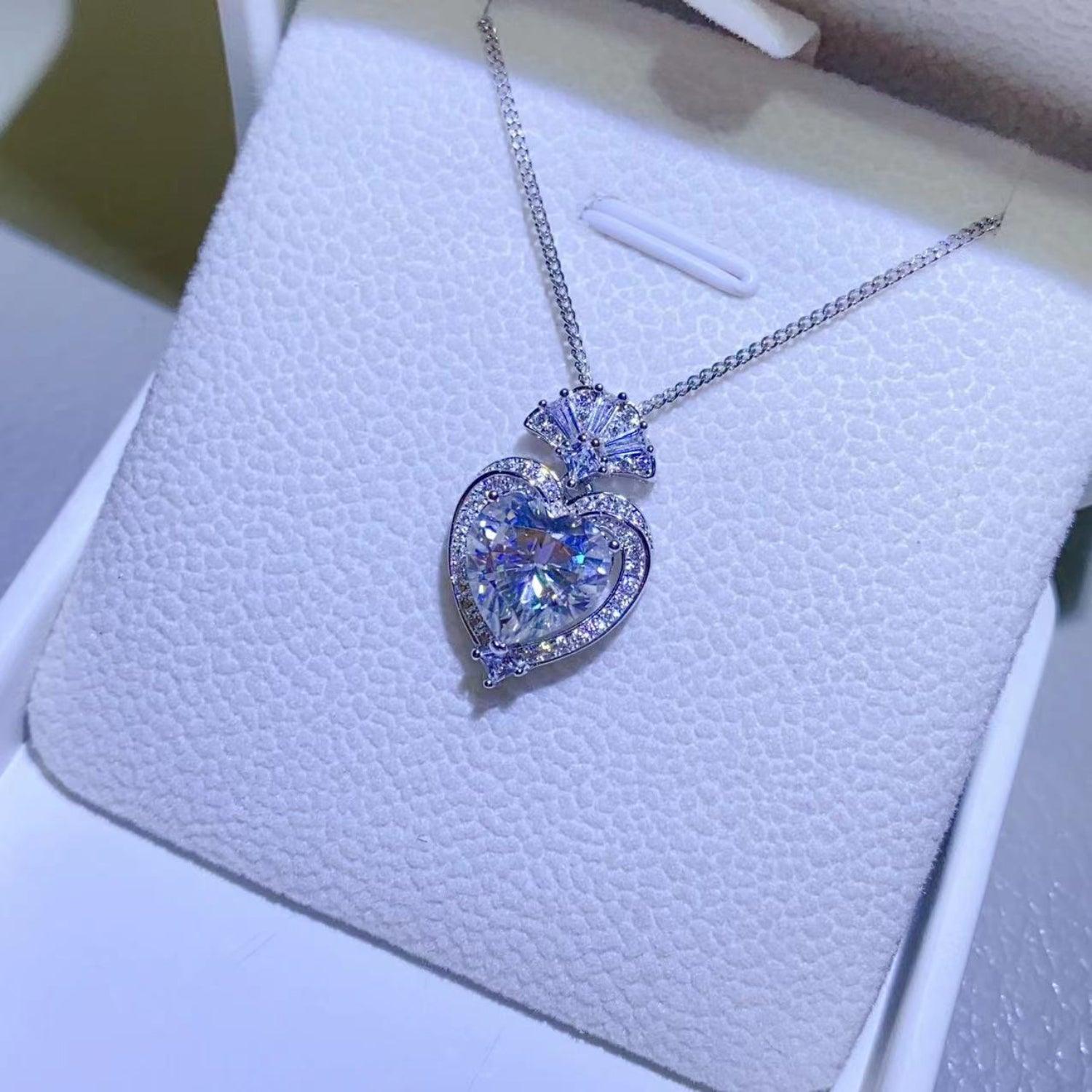 3 Carat Moissanite 925 Sterling Silver Heart Pendant Necklace Carauana Store