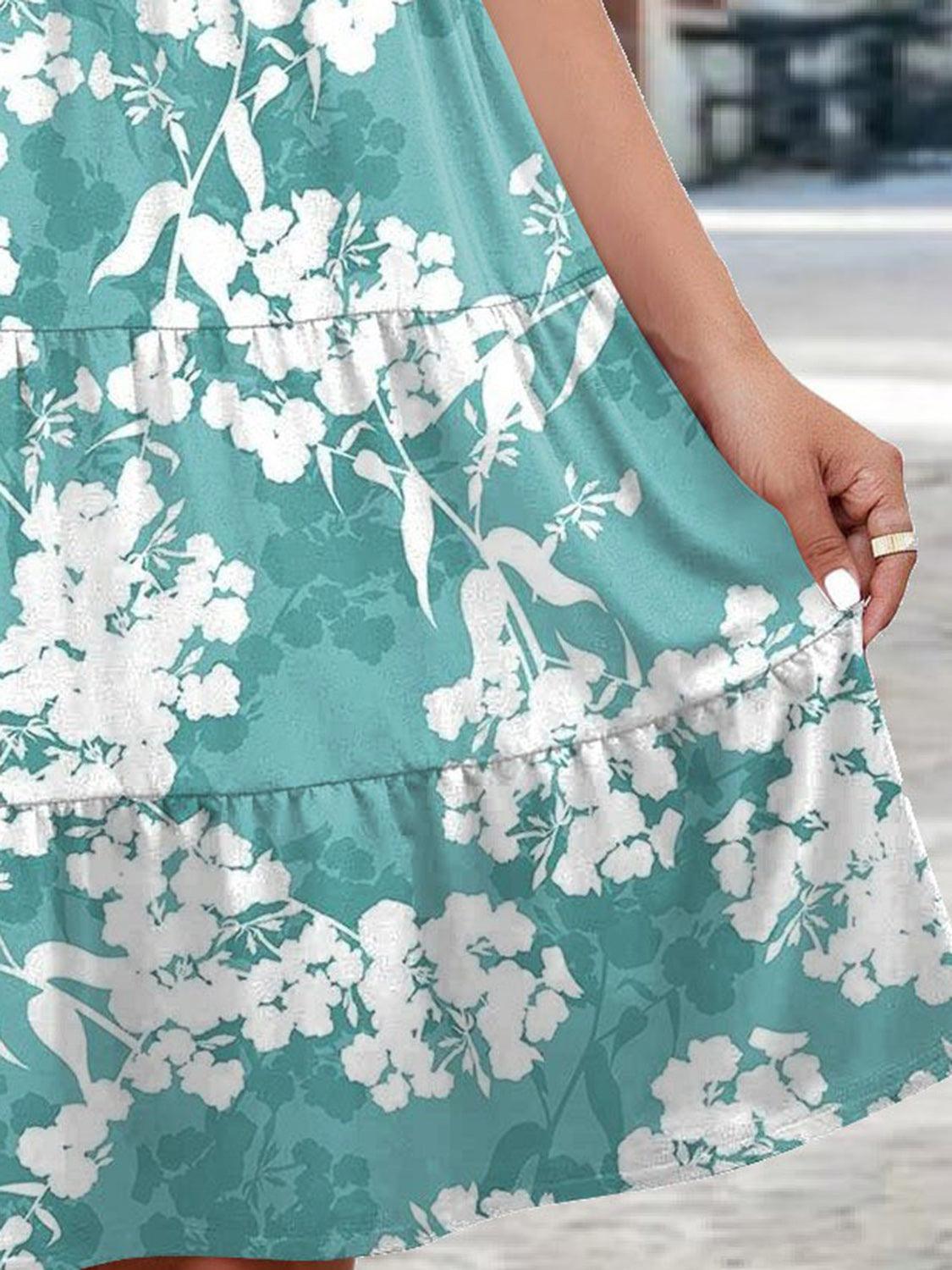 Printed Round Neck Tiered Dress Carauana Store