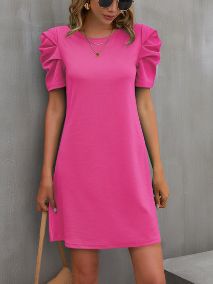 Round Neck Puff Sleeve Mini Dress Carauana Store