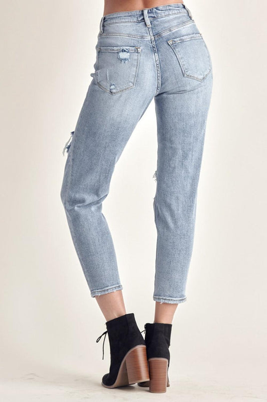 RISEN Distressed Slim Cropped Jeans Carauana Store